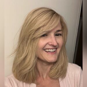 Human hair blond wig medium length double monofilament hand-tied cap